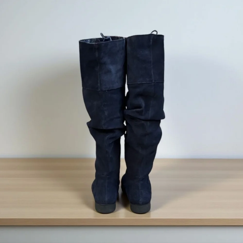 Matisse Camilla Navy Suede Tall Over The Knee Slouch Boots Lace Up 9W